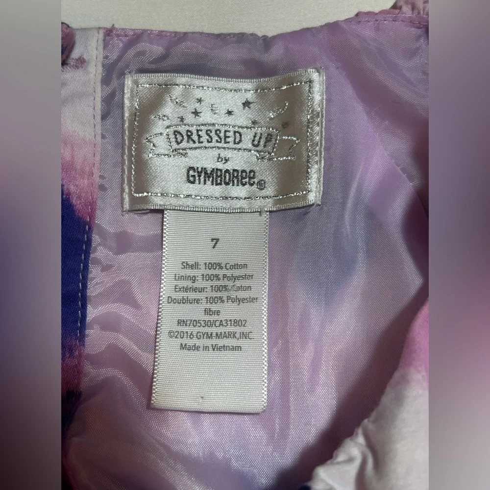 Gymboree Girls Size 7 Purple Tie Dye Formal Short Sleeve Lined Bow Dress